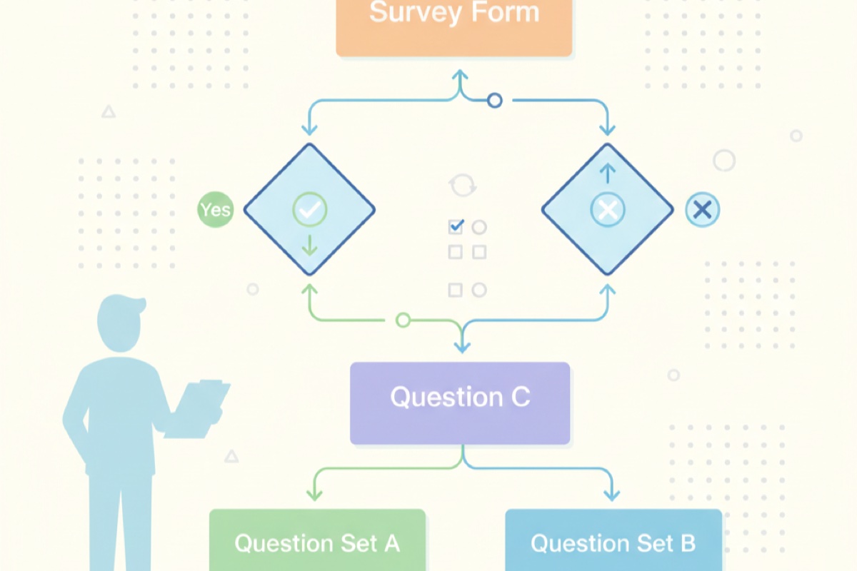 Flowchart diagram showing conditional logic branching paths in a survey