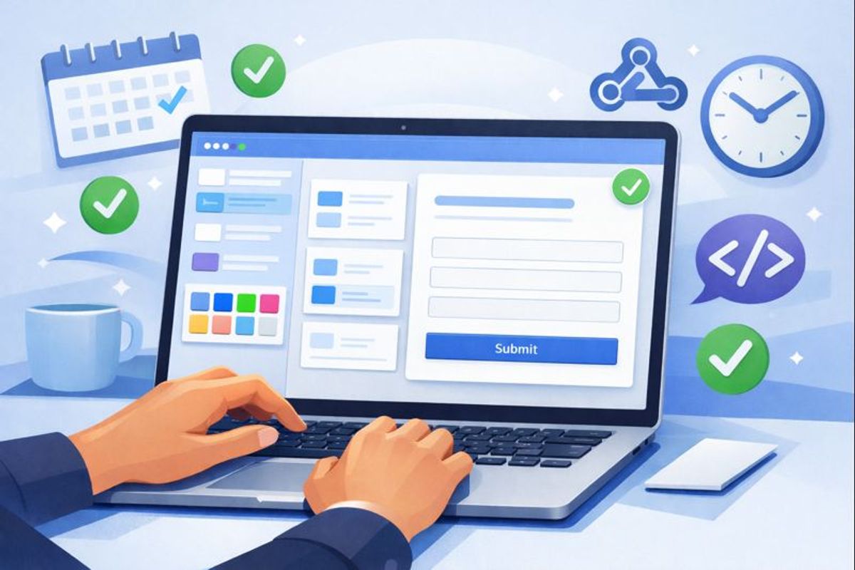 Professionnel du marketing créant un formulaire sur ordinateur portable sans coder